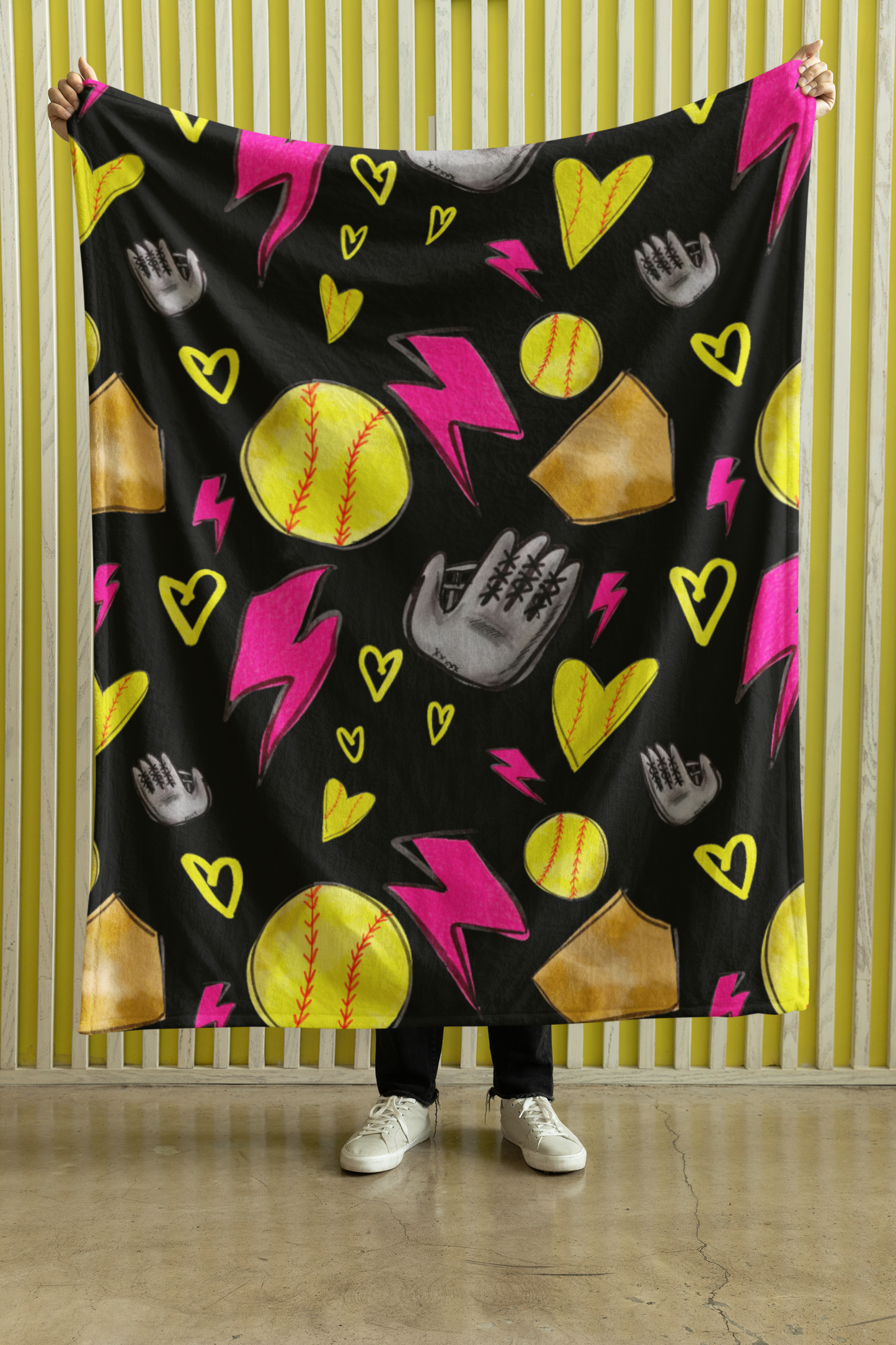Plush Softball Blanket - Black