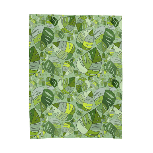 Velveteen Blanket with Monstera Design