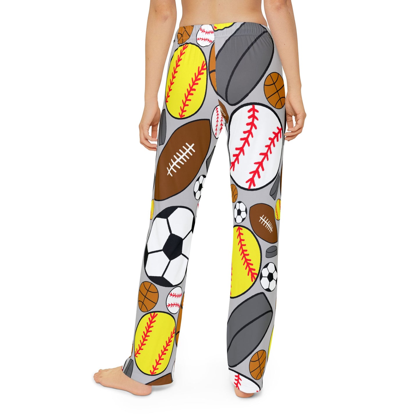 Sports Kids Pajama Pants - Gray Super Soft and Cozy with Soccer Balls, Hockey Pucks, Footballs, and Baseballs