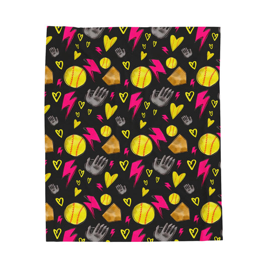 Plush Softball Blanket - Black